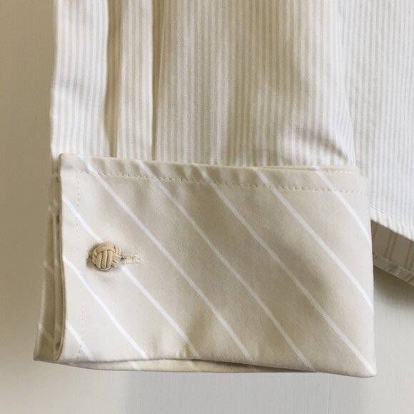 Tabi Wrinkle Resistant Brocade Cuff Striped 100% Cotton Button Up Dress Shirt - Picture 8 of 11